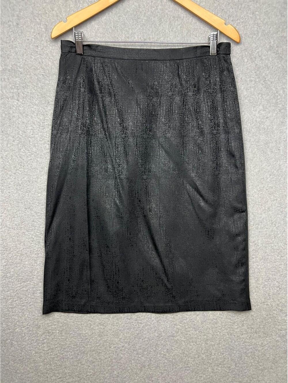 Vintage Silk Elastic Waist Pencil Skirt Womens 14 Black Career Office Minimalist